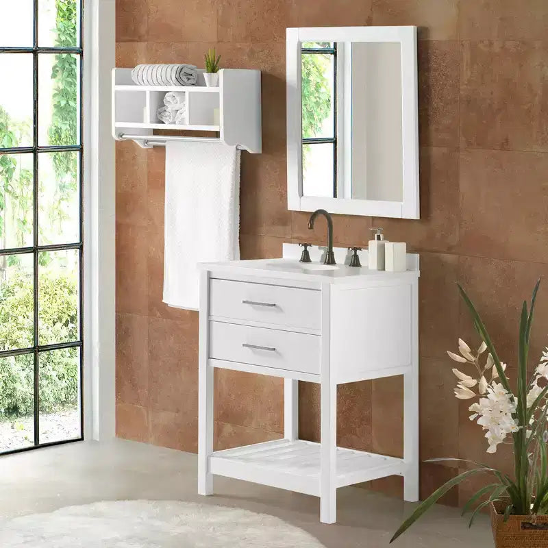 Mobile da bagno Harrison bianco 24" - Supporto in legno massello con ripiano