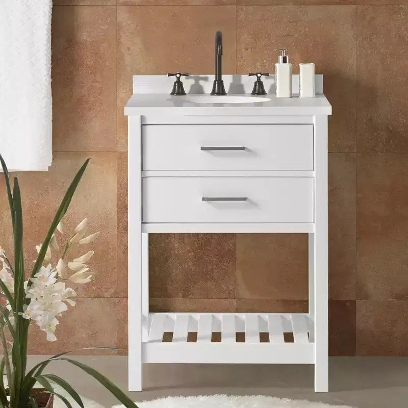 Mobile da bagno Harrison bianco 24" - Supporto in legno massello con ripiano