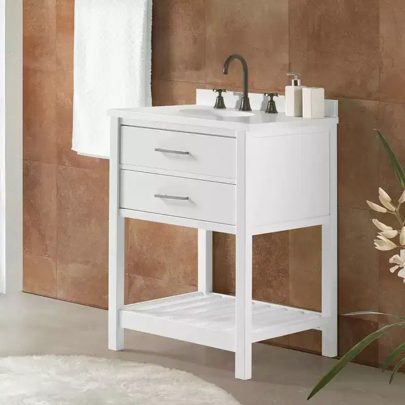 Mobile da bagno Harrison bianco 24" - Supporto in legno massello con ripiano