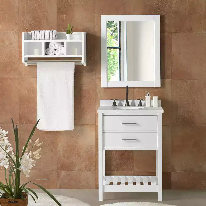 Mobile da bagno Harrison bianco 24" - Supporto in legno massello con ripiano