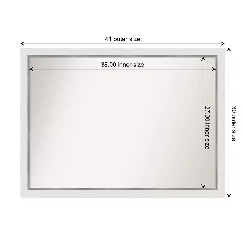 41" x 30" Specchio da bagno stretto da parete in Eva, non bisellato, bianco/argento