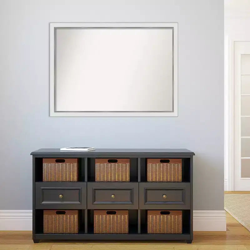 41" x 30" Specchio da bagno stretto da parete in Eva, non bisellato, bianco/argento