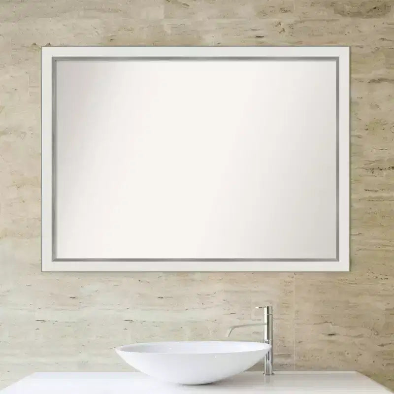 41" x 30" Specchio da bagno stretto da parete in Eva, non bisellato, bianco/argento