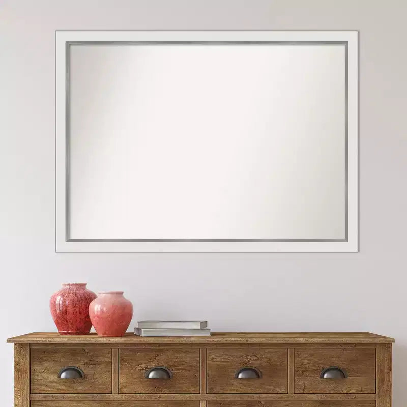 41" x 30" Specchio da bagno stretto da parete in Eva, non bisellato, bianco/argento