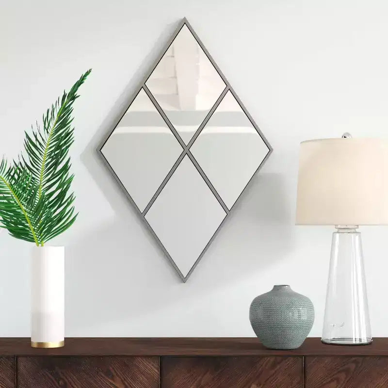 Specchio da parete a forma di diamante 35,5"x23,5" con cornice in metallo a pannello: Arredo moderno, nessun assemblaggio richiesto