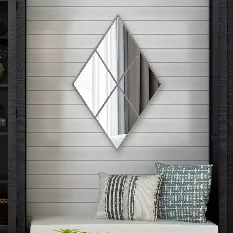Specchio da parete a forma di diamante 35,5"x23,5" con cornice in metallo a pannello: Arredo moderno, nessun assemblaggio richiesto