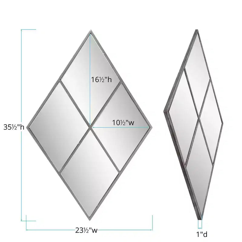 Specchio da parete a forma di diamante 35,5"x23,5" con cornice in metallo a pannello: Arredo moderno, nessun assemblaggio richiesto