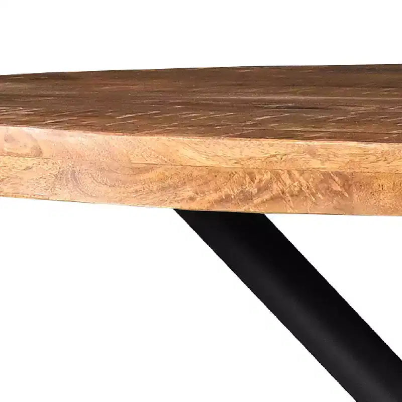 Tavolo da pranzo artigianale 48" con piano rotondo in legno massello di mango e gambe incrociate in ferro marrone/nero naturale
