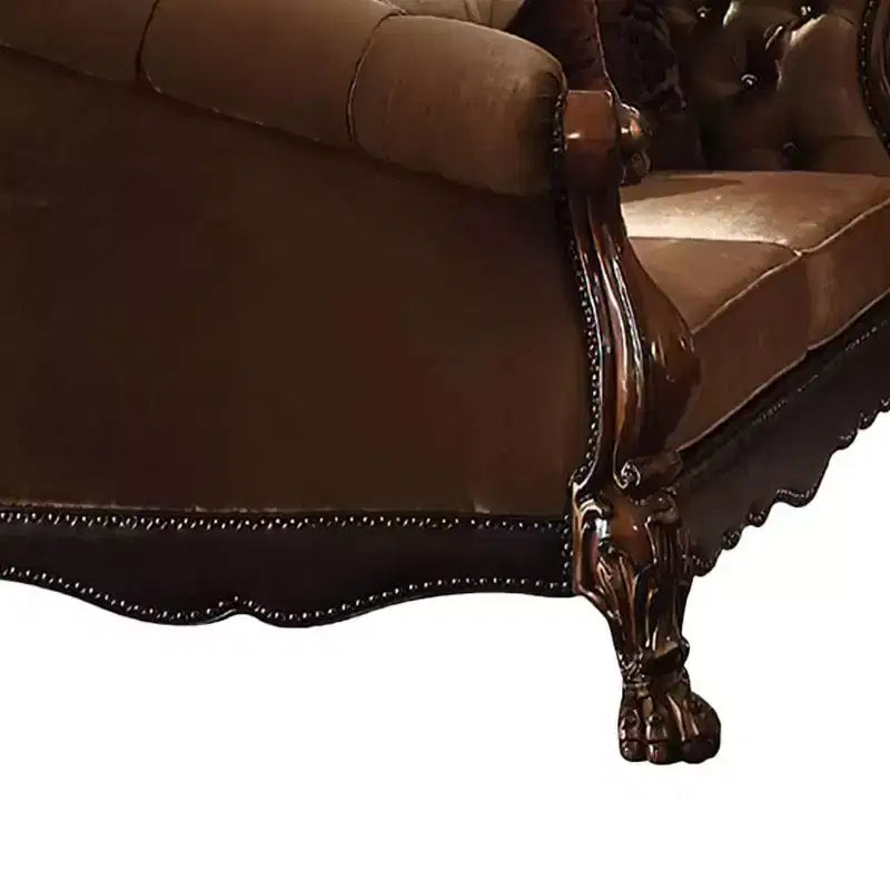 Divano Dresden in Velluto Marrone Dorato/Finitura Rovere Ciliegio