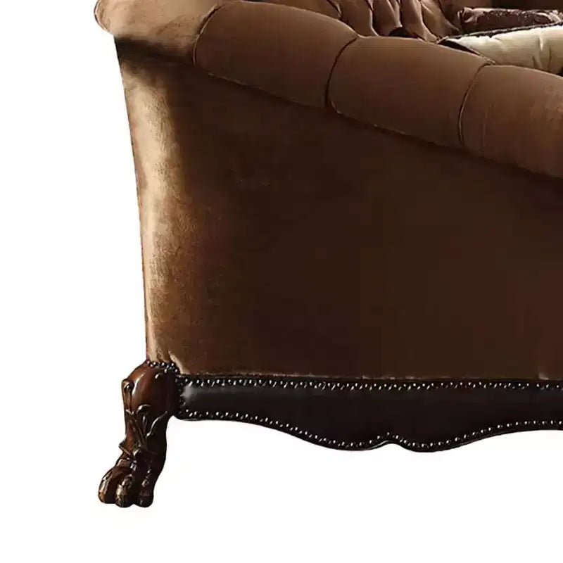 Divano Dresden in Velluto Marrone Dorato/Finitura Rovere Ciliegio