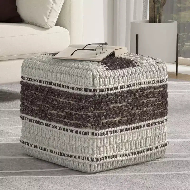 Pouf quadrato Heyfield fucsia/naturale