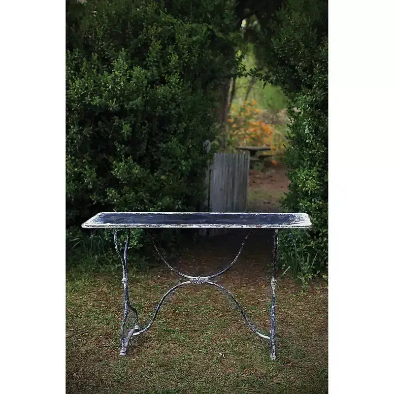 Tavolo Consolle Vintage in Metallo per Divano Nero/Bianco Effetto Invecchiato: Design Rustico Antico, Lunghezza 55.25"