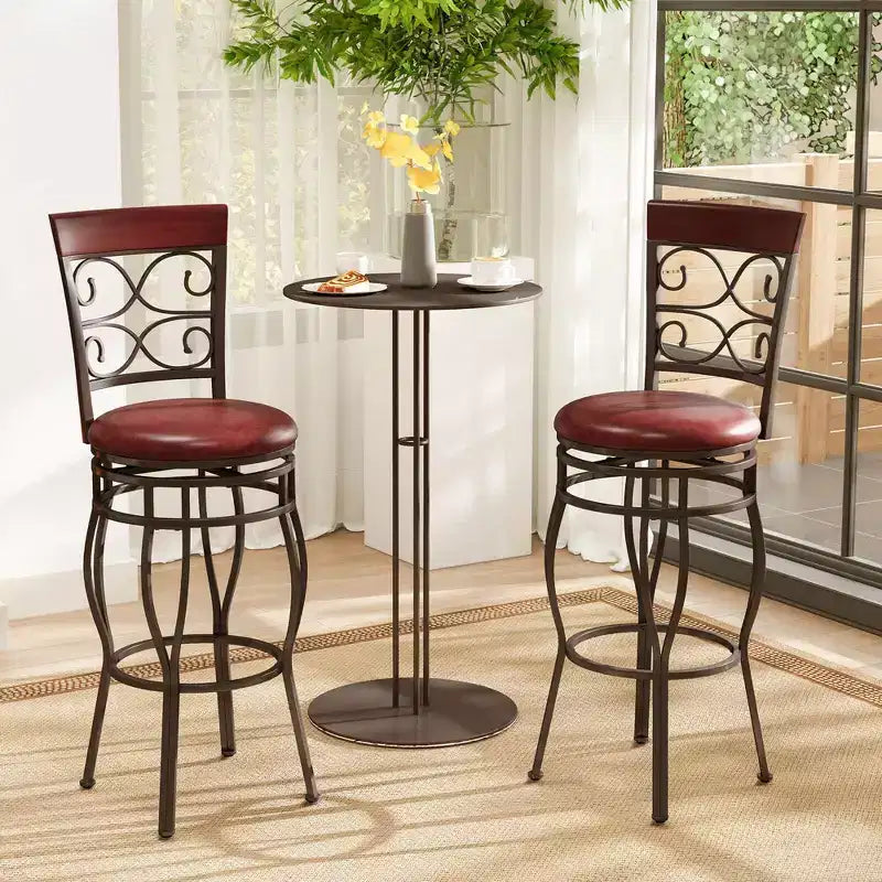 Sgabello da bar girevole vintage con seduta imbottita e schienale alto 30''