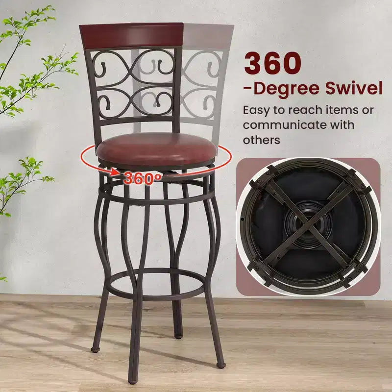 Sgabello da bar girevole vintage con seduta imbottita e schienale alto 30''