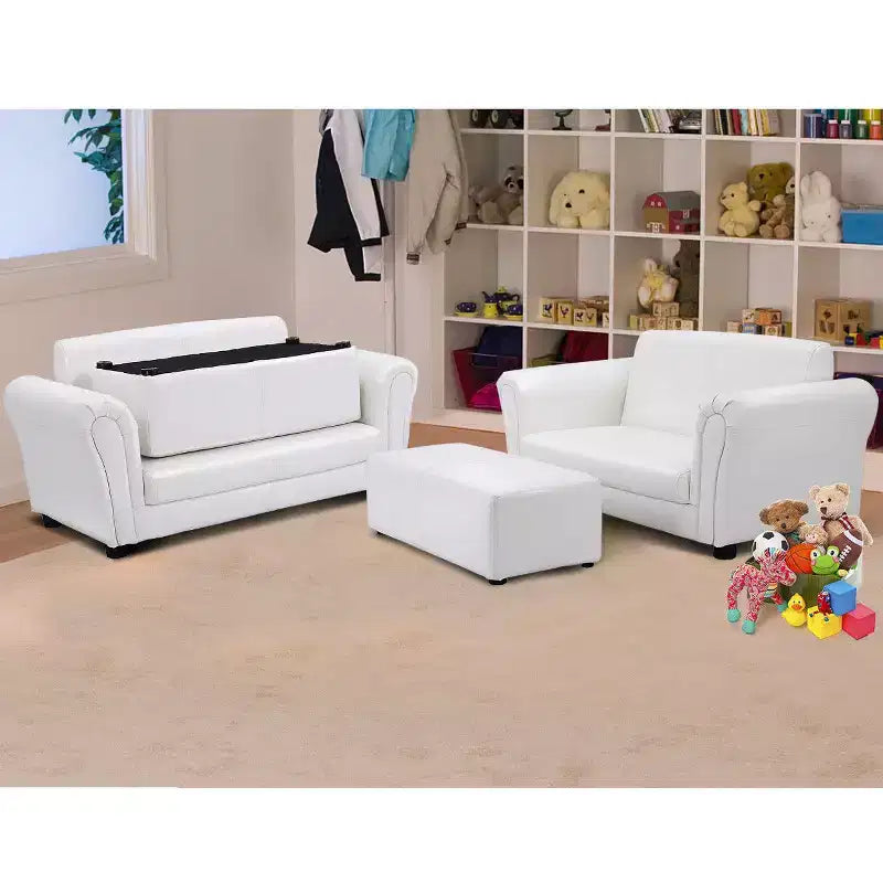 Divano per bambini bianco con braccioli, poltrona, divanetto, regalo di compleanno per bambini con pouf