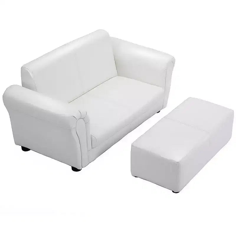 Divano per bambini bianco con braccioli, poltrona, divanetto, regalo di compleanno per bambini con pouf