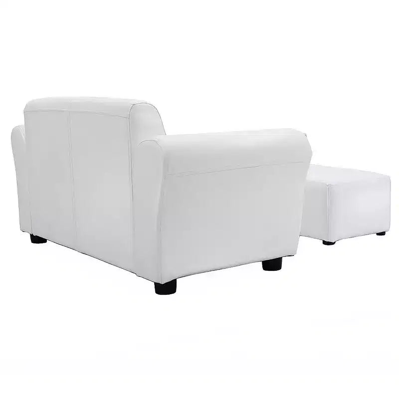 Divano per bambini bianco con braccioli, poltrona, divanetto, regalo di compleanno per bambini con pouf