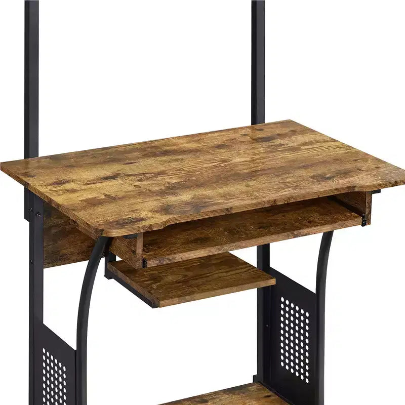 Scrivania per computer per ufficio a casa e scuola con ripiano stampante, vassoio tastiera, scaffale portaoggetti