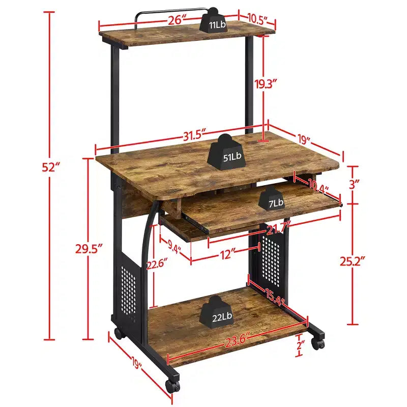 Scrivania per computer per ufficio a casa e scuola con ripiano stampante, vassoio tastiera, scaffale portaoggetti