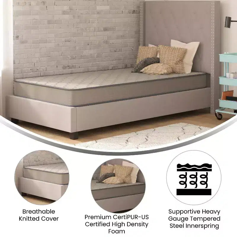 Materasso ibrido a molle insacchettate Medium Firm Premium Comfort in scatola con piano in tessuto a maglia e schiuma certificata CertiPUR-US