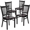 Flash Furniture 4 Pk. HERCULES Series Black Vertical Back Metal Restaurant Chair - Mahogany Wood Seat