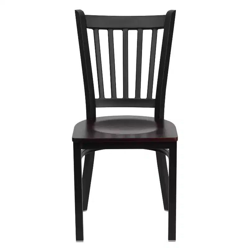 Set da 4 sedie per ristorante in metallo nero con schienale verticale - Sedile in legno mogano