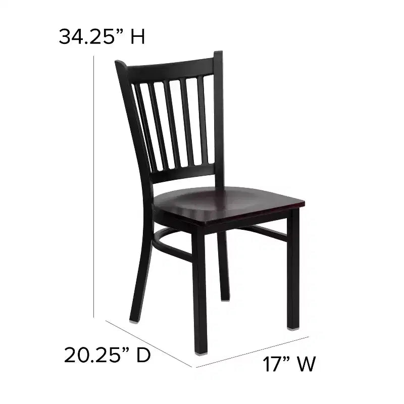 Set da 4 sedie per ristorante in metallo nero con schienale verticale - Sedile in legno mogano