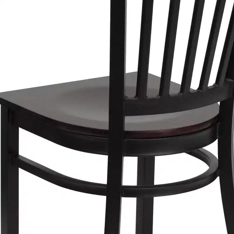 Set da 4 sedie per ristorante in metallo nero con schienale verticale - Sedile in legno mogano