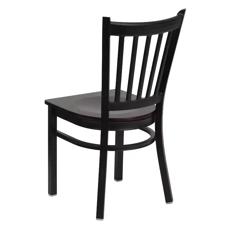 Set da 4 sedie per ristorante in metallo nero con schienale verticale - Sedile in legno mogano