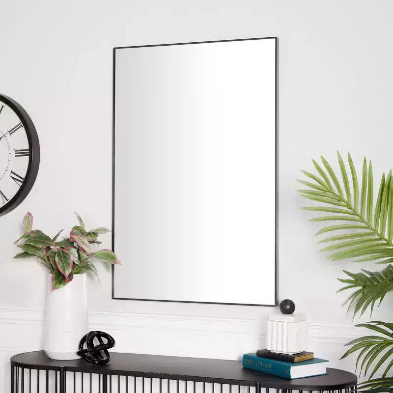 Specchio da parete rettangolare contemporaneo in legno con cornice sottile