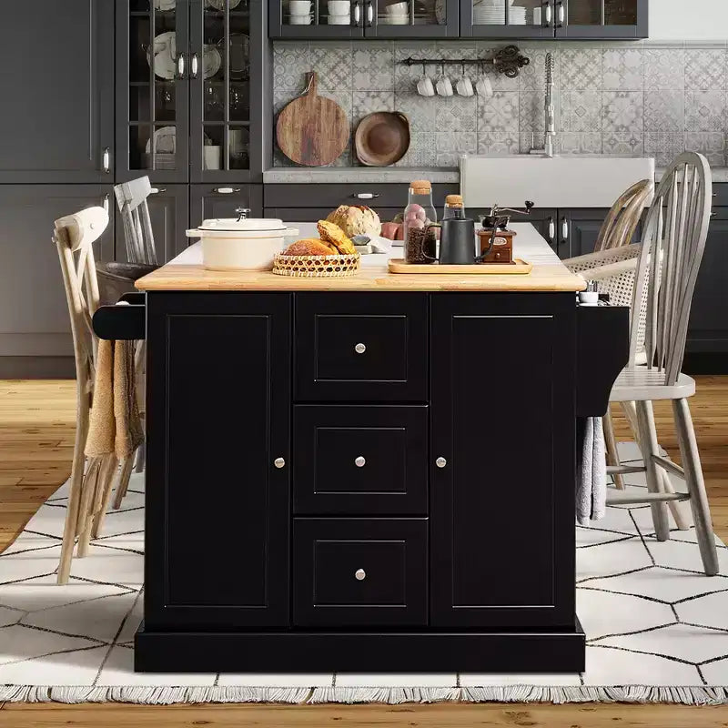 Isola da Cucina su Ruote Carrello Utensili con Cassetti Armadietti Portaspezie Nero/Bianco