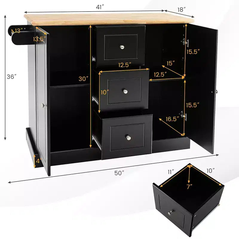 Isola da Cucina su Ruote Carrello Utensili con Cassetti Armadietti Portaspezie Nero/Bianco