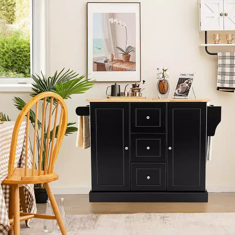 Isola da Cucina su Ruote Carrello Utensili con Cassetti Armadietti Portaspezie Nero/Bianco