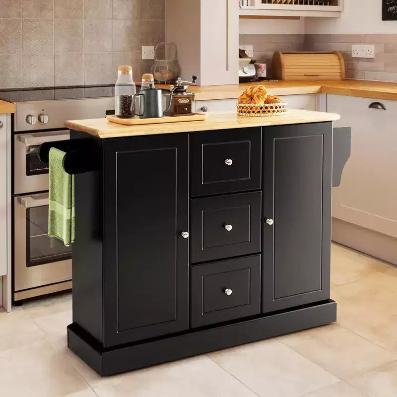 Isola da Cucina su Ruote Carrello Utensili con Cassetti Armadietti Portaspezie Nero/Bianco