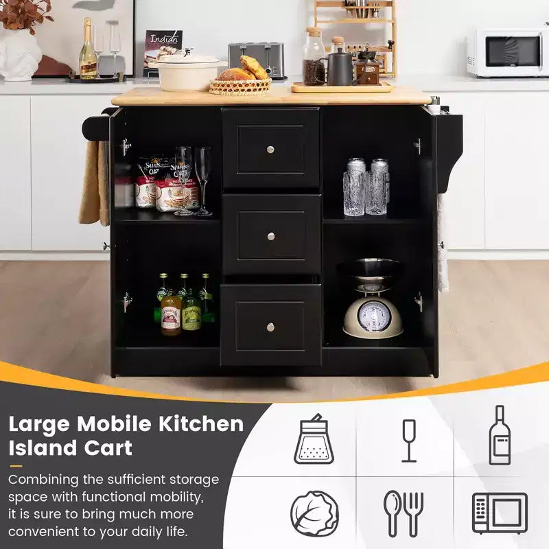 Isola da Cucina su Ruote Carrello Utensili con Cassetti Armadietti Portaspezie Nero/Bianco