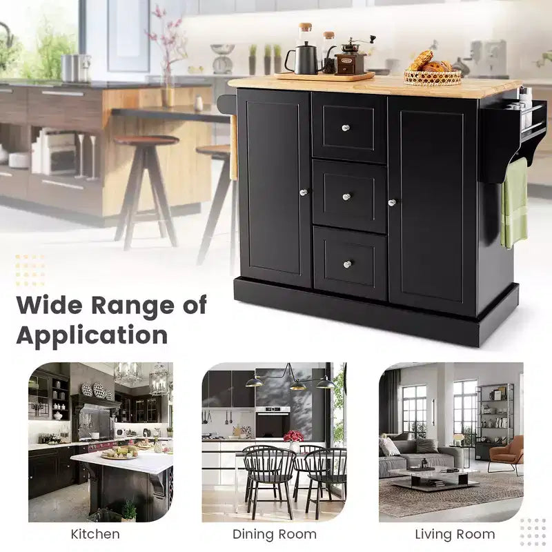 Isola da Cucina su Ruote Carrello Utensili con Cassetti Armadietti Portaspezie Nero/Bianco