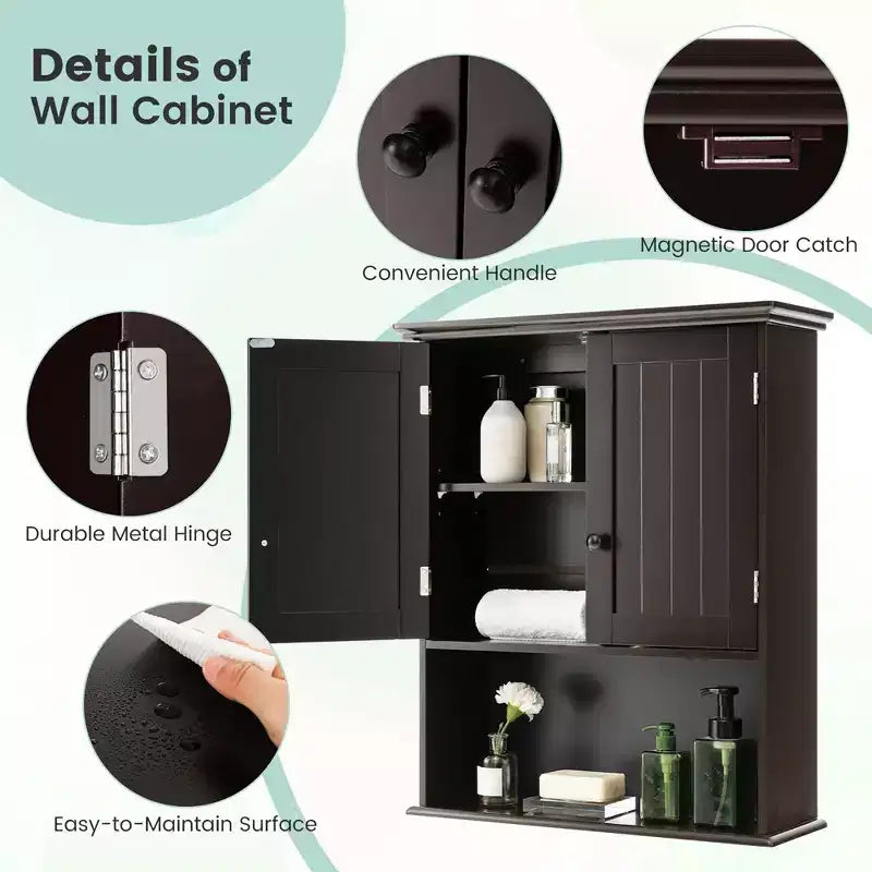 Armadietto da bagno a parete mobiletto per medicinali in legno organizer contenitore