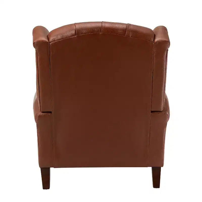 Poltrona a pozzetto larga 84 cm in vera pelle con gambe coniche in legno massello e bordo con borchie