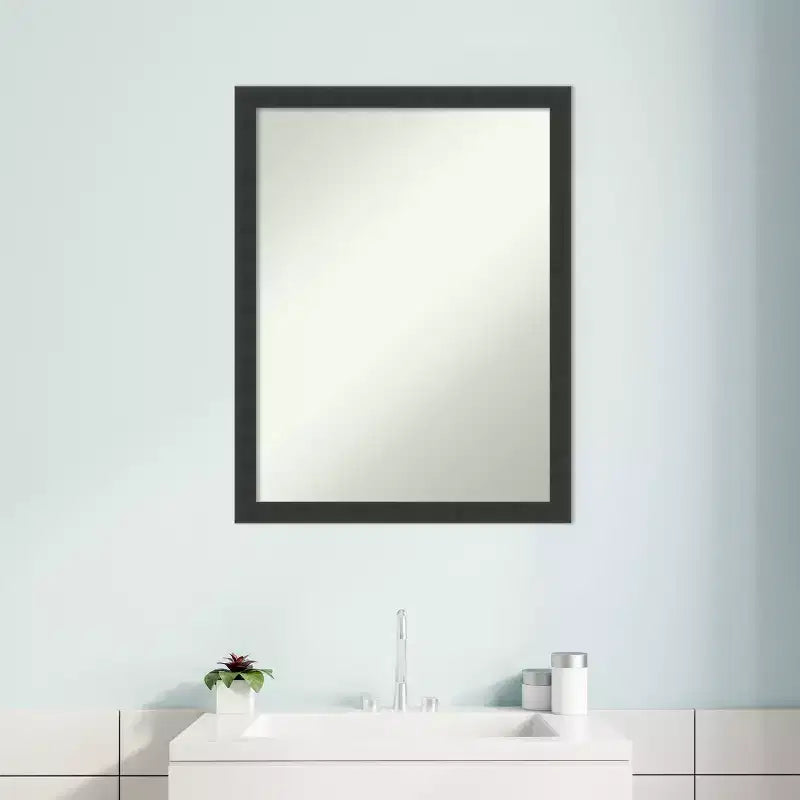 Specchio da Parete per Bagno in Legno Nero Mezzanotte Non Smussato