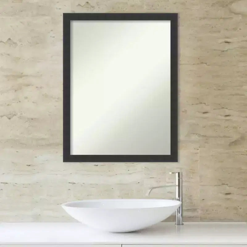 Specchio da Parete per Bagno in Legno Nero Mezzanotte Non Smussato