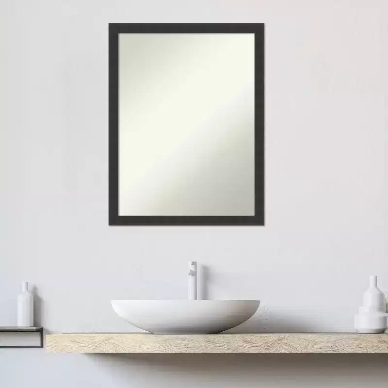 Specchio da Parete per Bagno in Legno Nero Mezzanotte Non Smussato