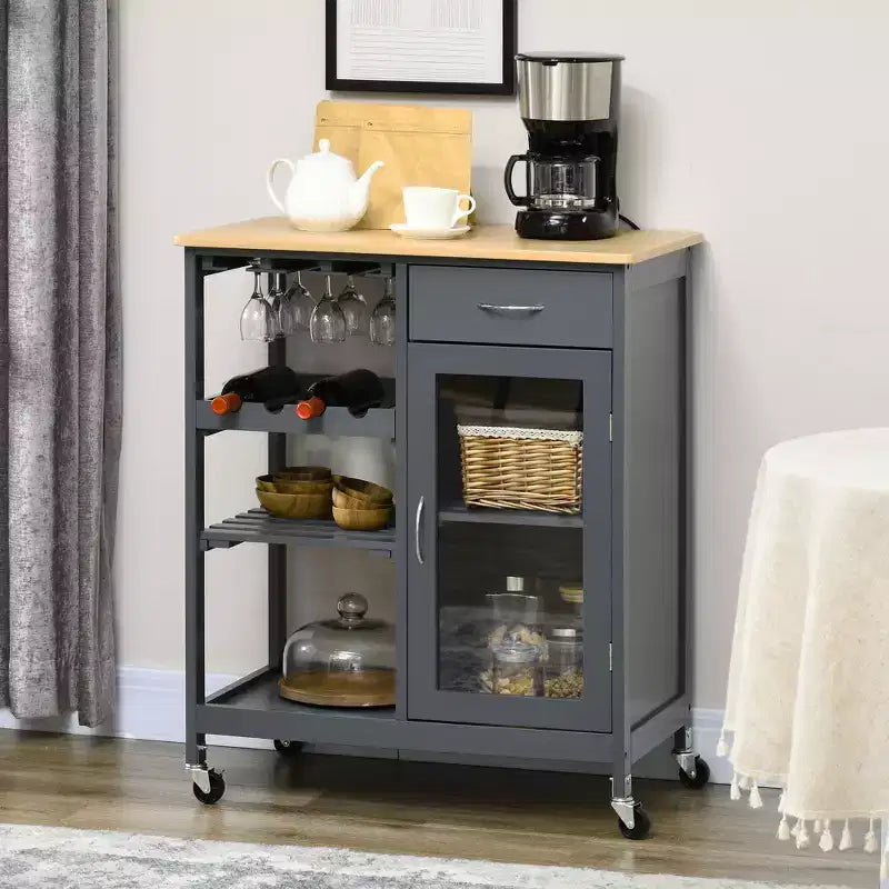 Carrello da cucina multiuso, isola di stoccaggio su ruote per cucina con ripiano, scaffali, cassetto e armadietto