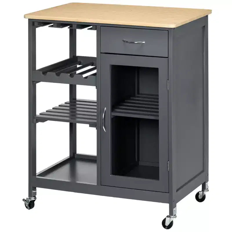 Carrello da cucina multiuso, isola di stoccaggio su ruote per cucina con ripiano, scaffali, cassetto e armadietto