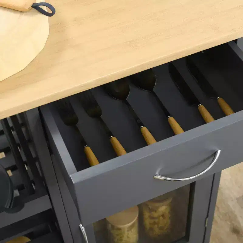 Carrello da cucina multiuso, isola di stoccaggio su ruote per cucina con ripiano, scaffali, cassetto e armadietto