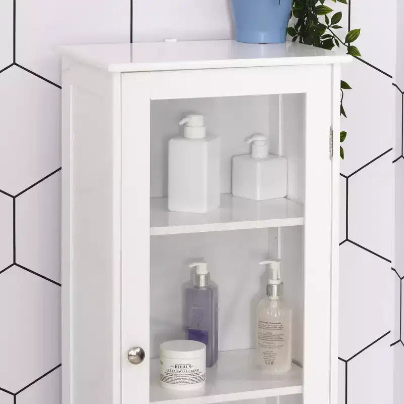 Mobiletto Alto da Bagno, Mobile Salvaspazio Stretto da Bagno con Anta in Acrilico, Cassetto e Ripiani