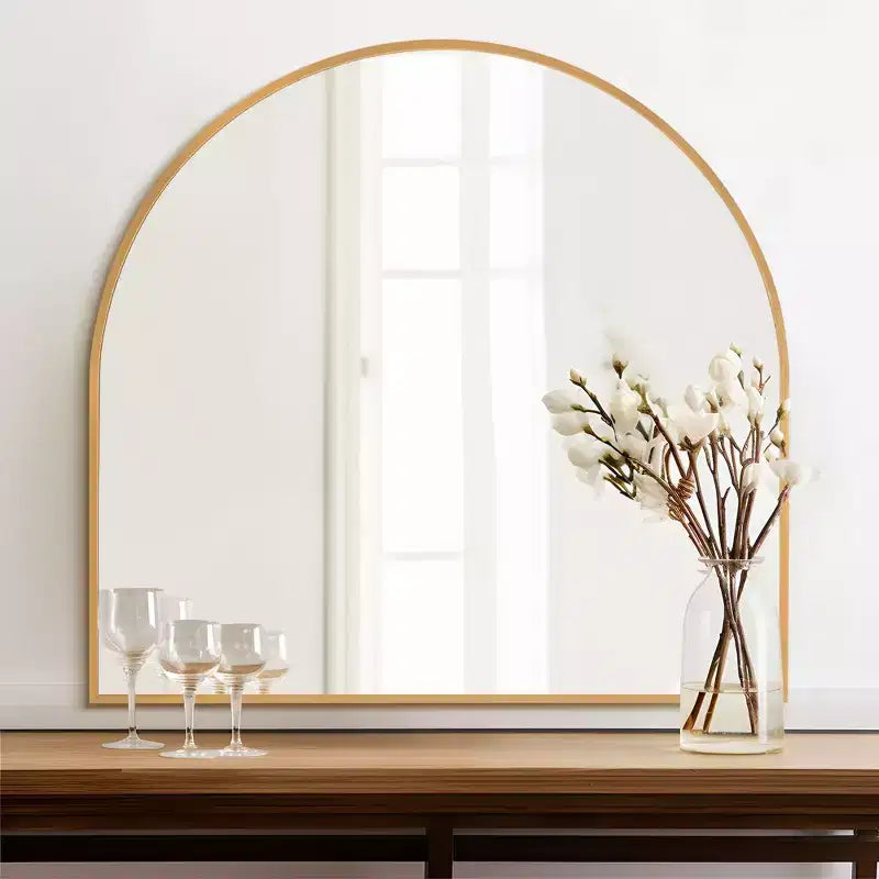Specchio da parete ad arco con cornice in metallo, specchio da bagno per vanità