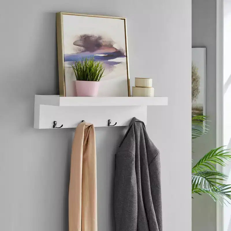 Appendiabiti da ingresso a parete 25,6 x 5,75 con mensola decorativa e ganci