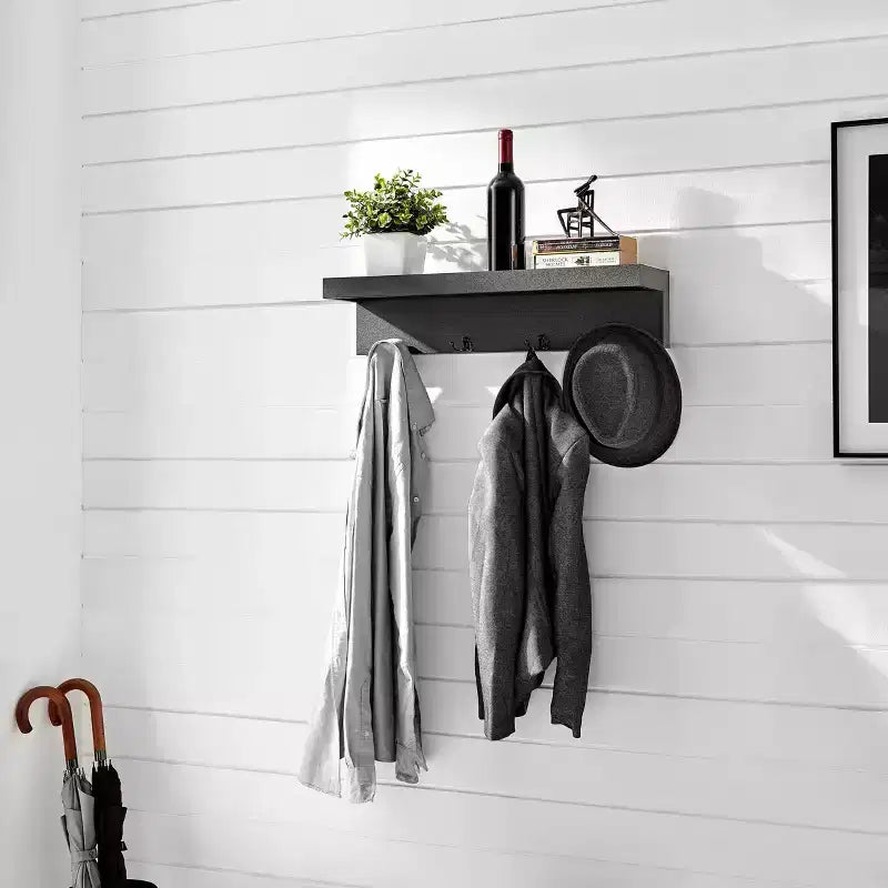 Appendiabiti da ingresso a parete 25,6 x 5,75 con mensola decorativa e ganci