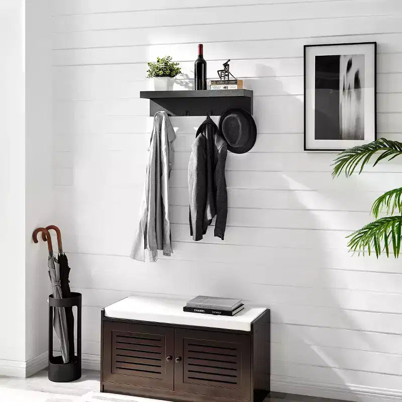 Appendiabiti da ingresso a parete 25,6 x 5,75 con mensola decorativa e ganci