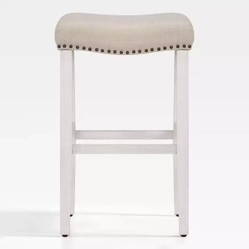 WestinTrends 29 Upholstered Backless Saddle Seat Bar Stool, Antique White/Beige